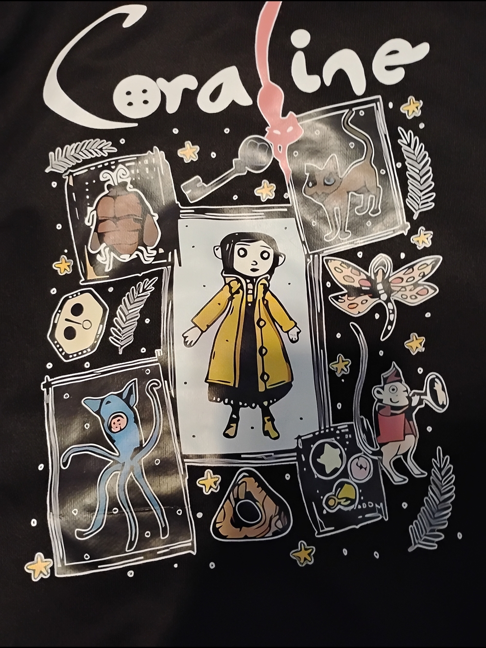 Coraline Graphic Hoodie In Black with Pink Accent